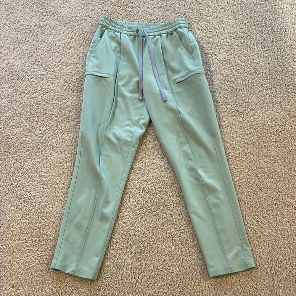 FYSEL Sage Green Sicily Pintuck Tapered Scrub Pants 28"